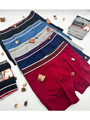 Tutku Erkek Boxer 6” Lı Paket Düz Desenli Likralı Elastan %100 Pamuklu Konforlu Paça Tipi