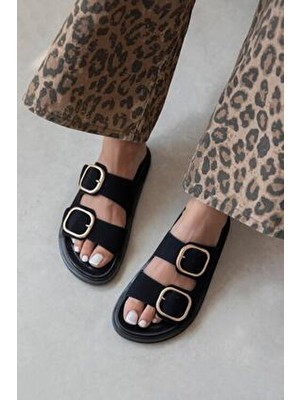 Mecy Kadın  Toka  Detay Süet  Günlük  Konfor Terlik Siyah