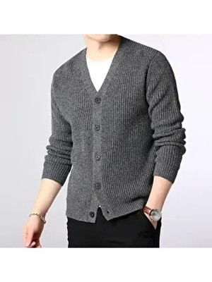 Youknitwear You Youknitwear Erkek Slim Fit Triko Hırka Orta Kalınlıkta Düz Desen Şık Tasarım