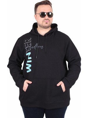 Mocgrande Büyük Beden Kapüşonlu Sweat Double Face Winter 25700 Sıyah