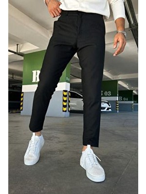 Erkek Kaliteli Siyah Esnek Likralı Italyan Kesim Her Ortama Uygun Şık ve Rahat Esnek Kumaş Pantolon