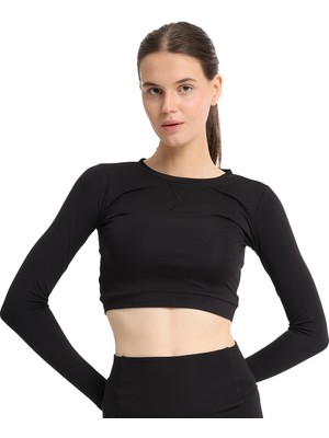 Mahave Cropped Top Kadın Siyah Antrenman T-Shirt 25KK1045-SYH