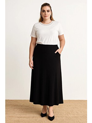 Stil Diva Minaaise Sarı Poplin Beli Lastikli Uzun Etek 27321 Kadınlar İçin Rahat ve Şık Seçim