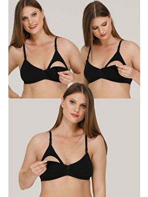 Parlingerie 3'lü Emzirme Sütyeni Siyah Nefes Alabilir Kumaş ve Çizgi Desenli Konforlu Tasarım