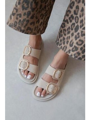 Straswans Mecy Kadın Bej Süet Konfor Terlik Suni Deri Günlük Kullanım İçin Rahat Tasarım