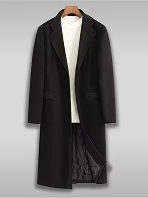 Mero Life Erkek Siyah Dar Kesim Uzun Yün Karışımlı Kaşe Palto Casual Model Uzun Kol