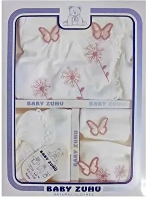 Yenidoğan Kadın Cinsiyet İçin Baby Zuhu Kelebek Desenli 5'li Lüks Hastane Çıkış Seti