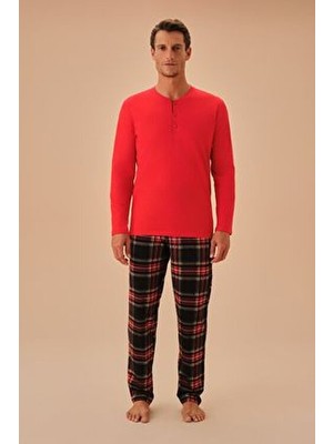 Suwen Snowbell Erkek Pijama Takımı Düz Desenli %100 Pamuk 2'li Paket Kısa Kol Regular Siluette
