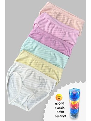 6'lı Kız Çocuk Pastel Renk Fitilli Külot (100 Adet Lastik Toka Hediyelidir)