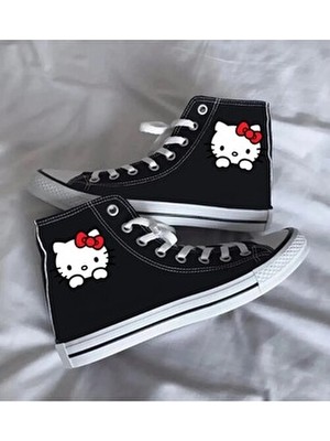 Hello Kitty Baskılı Siyah Bilekli Spor Ayakkabı Çocuk Sneaker
