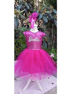 Payetli Barbie Tütü Elbise Kız Çocuklar İçin Parti Stili Slim Silüet Pembe Renk