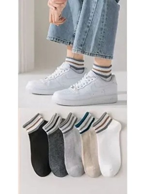 Unisex 3 Çizgili 5 Çift Kısa Konç Çorap Seti