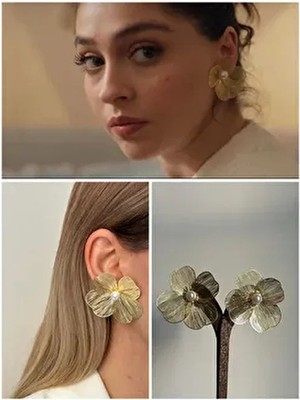 Youes Jewelry Çiçek Lüx Gold Leyla Küpe Taşlı Zirkon Renkli Kadın Tel Küpe Şık Tasarım