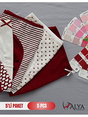 Alya Underwear Kız Çocuk Garson Pamuklu Kumaş Bordo Varyant Slip Külot 5'li Paket Desenli 12 - 13 Yaş