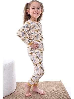 Mevsimlik Pamuklu Kumaş Karikatürlü Unisex Çocuk Pijama Takımı