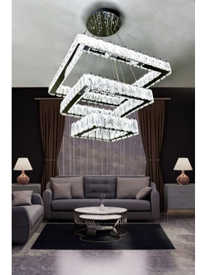 3 Katlı Modern Kare Taşlı Avize