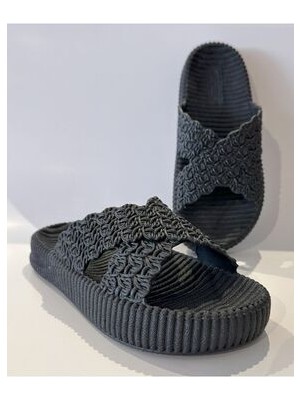 Hasır Görünümlü Kalın Taban Full Kaydırmaz Plastik Kadın Islak Zemin Ev ve Sokak Terliği