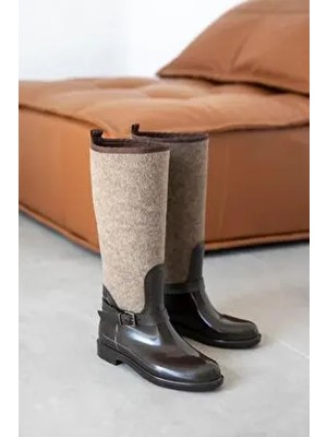 Straswans Anders Kemer Detaylı Kadın Yağmur Çizme Kahve