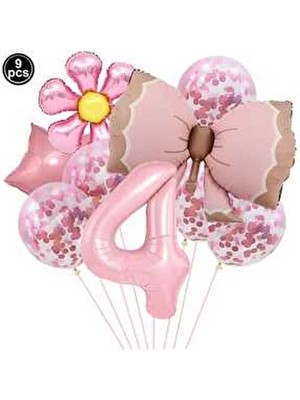 Düvenci Ticaret 9 Adet Pembe Fiyonklu Yaş Balon Seti Renkli ve Eğlenceli Parti Malzemeleri