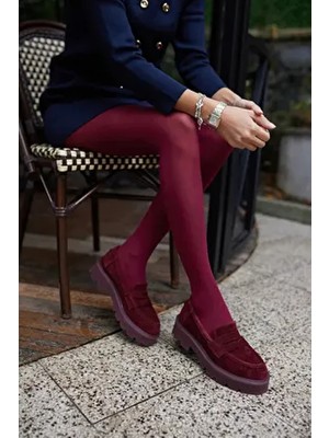 Angelina Jones Alberto Bordo  Kadın Gerçek Deri Suet Loafer Ayakkabı Düz Taban Bağcıksız