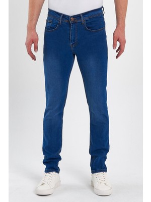 Yakamor Erkek Fermuarlı Taşlı Slim Fit Jeans