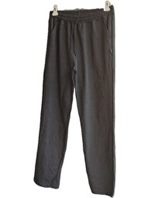 Füme Unisex Düzpaça Eşofman Altı Uzun Kalıp Günlük Stil Tüm Sezonlar İçin Yıkamalı Çift Cepli