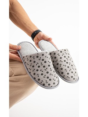 Redplay Erkek Ev Terliği Gri Örme Triko Kumaş Konforlu Bağcıksız Terlik Tüm Sezonlar İçin