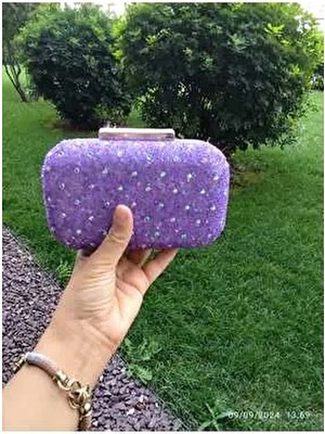 Lowell Home Suni Deri Çiçekli Küçük Kutu Model Abiye El Çantası Şık Görünüm