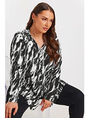 Stil Diva Kadın V Yaka Uzun Kollu Desenli Gömlek 322166 Esnek Dokuma Kumaş ile Günlük Stil