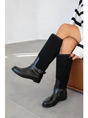 Straswans Anders Kemer Detaylı Kadın Yağmur Çizme Siyah