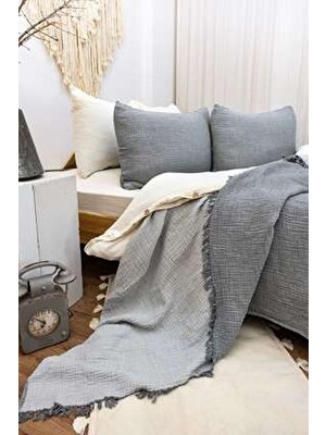 HB&Victory Müslin Yatak Örtüsü Antrasit Renk %100 Pamuk Çift Kişilik 240X230 Cm.