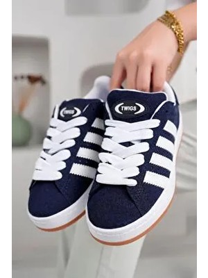 Homiro Unisxe Kadın Ortopedik Bağcıklı Spor Sneaker Ayakkabı Suni Deri Düz Taban Lacivert