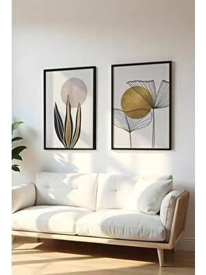 Huhuli Ahşap Siyah Çerçeveli Soyut Tablo Seti 20 x 30 cm Modern Tasarım
