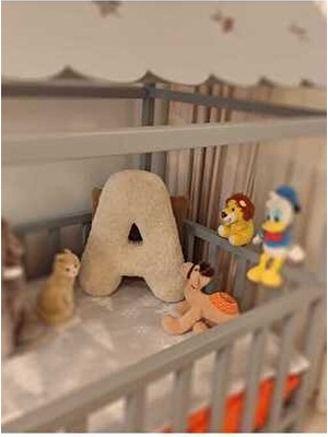 Peluş A Harf Yastık, Dekoratif Kırlent, Krem Rengi ,kuzu Teddy Kumaş, Büyük Boy