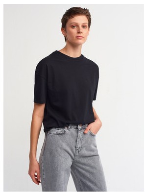 Dilvin Kadın Basic T-Shirt Siyah Kısa Kol Günlük Stil Örme Kumaş Regular Fit
