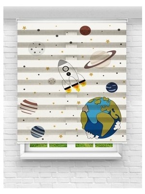 Uzay Mekiği ve Uzay Baskılı Zebra Perde | Çocuk Odası Için