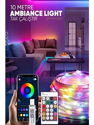10 Metre Rgb Kumandalı Telefon Kontrollü Kayar Magic LED Ses Müzik Kontrollü Şerit Işık