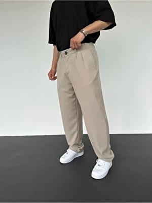 Wamoss Klasik Salaş Pantolon PL12 Kahverengi Düz Desenli Baggy Fit Günlük Stil