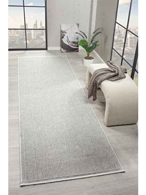 Naturel Bukleli Yumuşak Dokulu Beyaz Gri Iskandinav Koridor Kesme Yolluk Dokuma Halı