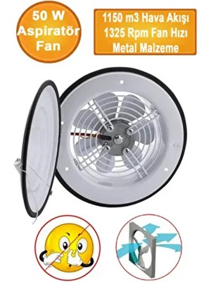 Nublado Beyaz Metal Kapaklı Vantilatör 300 mm Havalandırma Aspiratörü 1150 m3/h Kirli Hava İçin