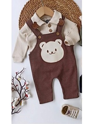Uzun Kollu Askılı Tulum, Sevimli Hayvan Desenli  Gömlek Yaka Bebek Takımı