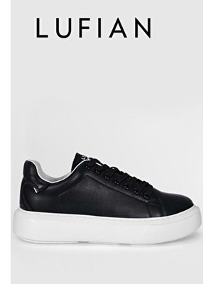 Lufian Unisex Siyah Deri Spor Ayakkabı 121230016 Amy Sneaker Düz Tabanlı Bağcıklı Tasarım