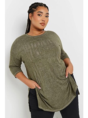 Büyük Beden Yarım Kollu Bisiklet Yaka Taş Işlemeli T-Shirt 173260