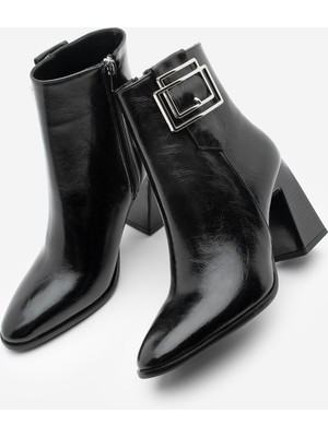 Marjin Kadın Kalın Topuklu Tokalı Topuklu Bot Linate Siyah