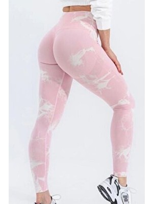 Seamless/dikişsiz Büzgülü Batik Tayt Pembe