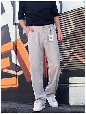 Wamoss Gri Salaş Baggy Fit Pantolon PL13 Pamuk-Elastan Günlük Kullanım İçin Pileli Tasarım