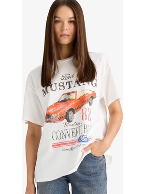 DeFacto Ford Motor Company Oversize Geniş Kalıp Bisiklet Yaka Kısa Kollu Tişört G0218AX25AU