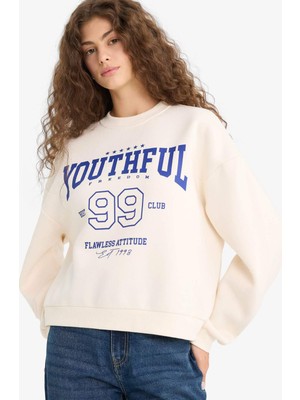 DeFacto Regular Fit Bisiklet Yaka Baskılı Sweatshirt E9502AX25WN