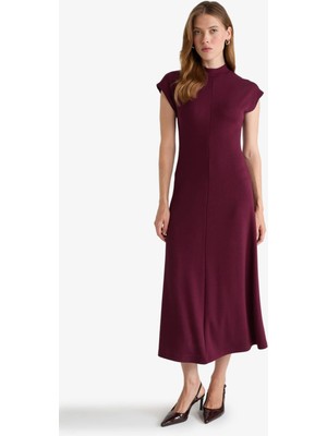 DeFacto Yarım Balıkçı Yaka Ribana Kısa Kollu Midi Elbise F9956AX25AU