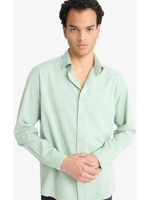 DeFacto Regular Fit Polo Yaka Dokuma Uzun Kollu Gömlek F6341AX25AU